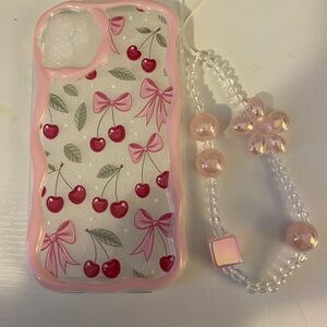 Cherry Bow iPhone Case with Beaded Strap. iPhone 11.